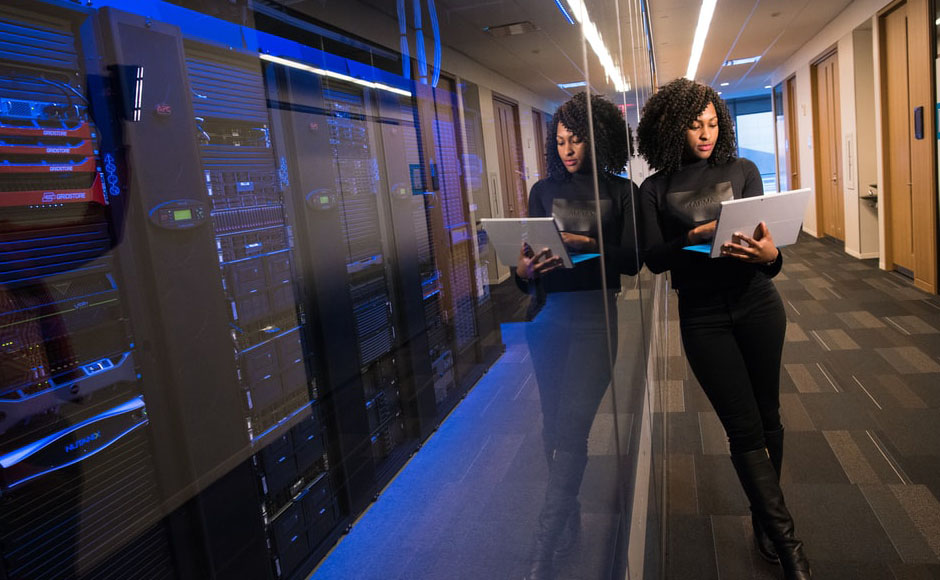 Girl in data centre