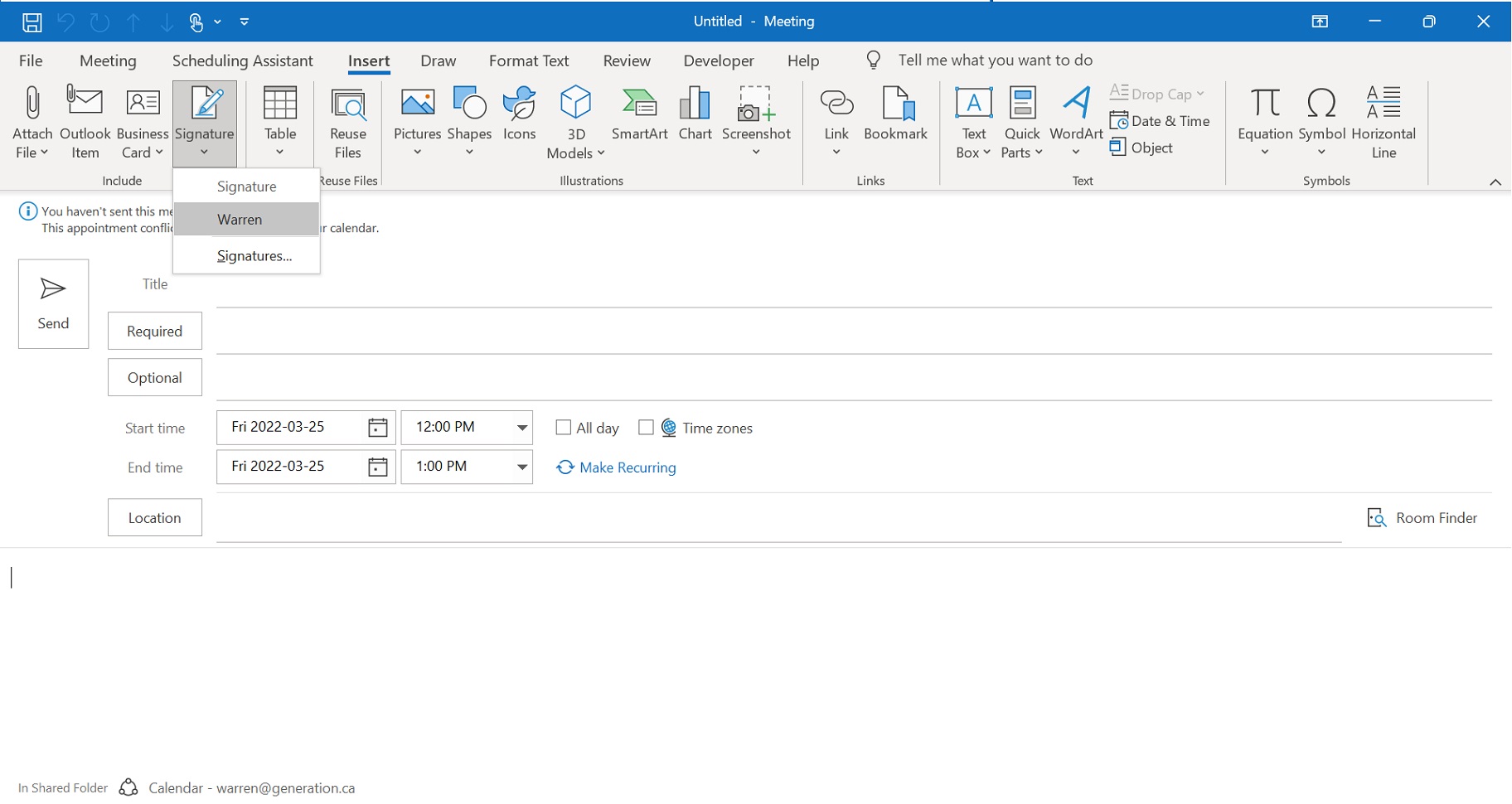 Outlook calendar screenshot for step 3